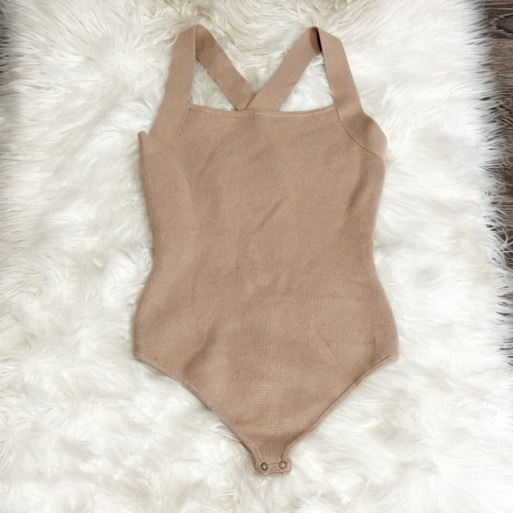 Abercrombie Womens Sweater‎ Knit Bodysuit Size Small Tan Soft Casual Comfy Cozy